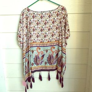 NWT poncho/shirt with tassels and paisley print